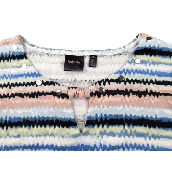 Rafaella Womans Striped Top Black White Blue Peach size Petite Large  JH1541 - Picture 2 of 4